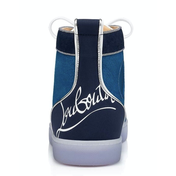 Christian Louboutin Mens Fun Louis Flat Ludwig Blue White High Top Sneaker 42 9
